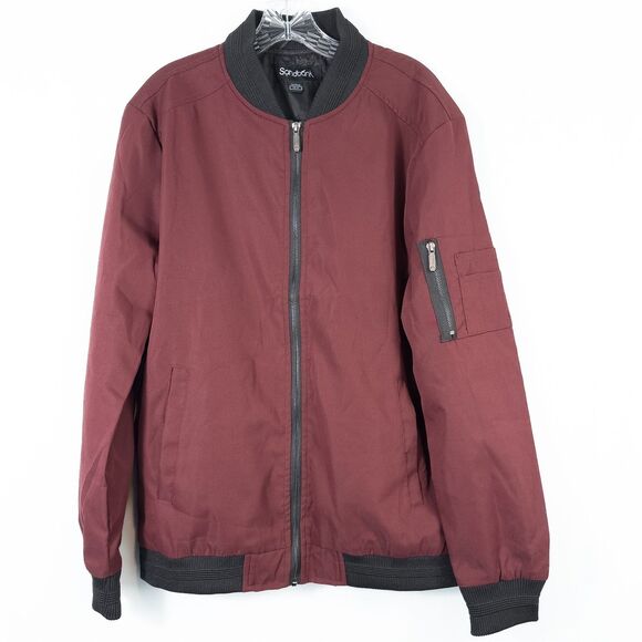 Sandbank Slim Fit Softshell Flight Bomber Jacket Mens Medium Maroon Red Full Zip - Picture 1 of 13